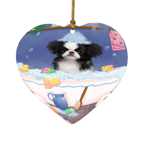 Rub a Dub Dogs in a Tub Japanese Chin Dog Heart Christmas Ornament HPORA59063