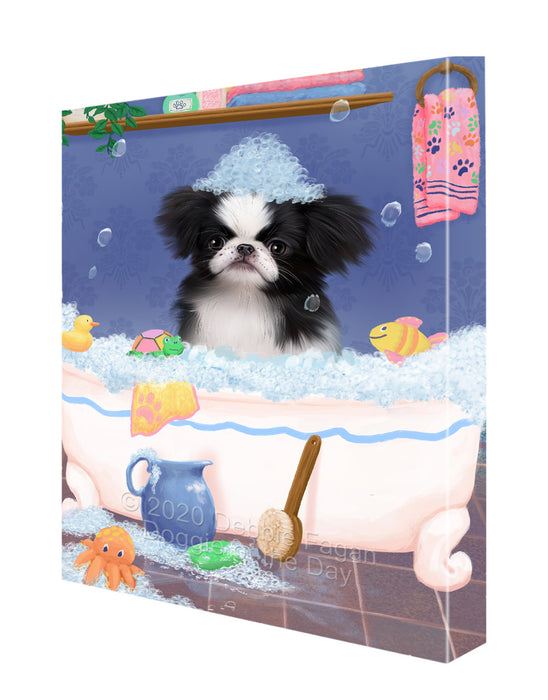 Rub a Dub Dogs in a Tub Japanese Chin Dog Canvas Wall Art - Premium Quality Ready to Hang Room Decor Wall Art Canvas - Unique Animal Printed Digital Painting for Decoration CVS316