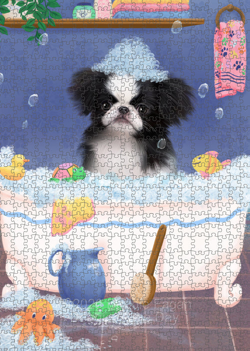 Rub a Dub Dogs in a Tub Japanese Chin Dog Portrait Jigsaw Puzzle for Adults Animal Interlocking Puzzle Game Unique Gift for Dog Lover's with Metal Tin Box PZL611