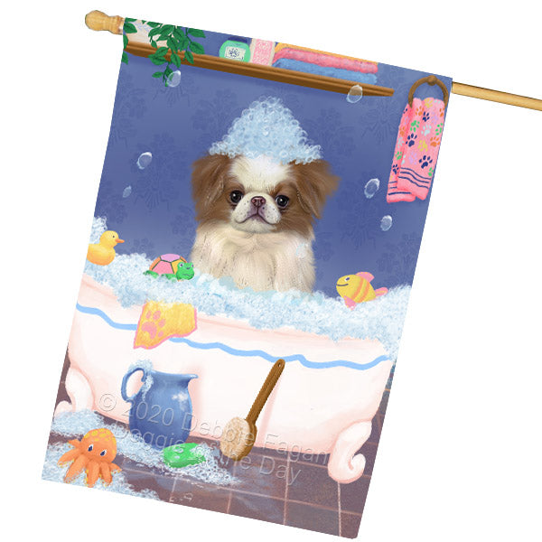 Rub a Dub Dogs in a Tub Japanese Chin Dog House Flag Outdoor Decorative Double Sided Pet Portrait Weather Resistant Premium Quality Animal Printed Home Decorative Flags 100% Polyester FLG69145
