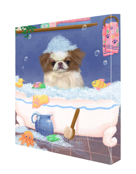 Rub a Dub Dogs in a Tub Japanese Chin Dog Canvas Wall Art - Premium Quality Ready to Hang Room Decor Wall Art Canvas - Unique Animal Printed Digital Painting for Decoration CVS317