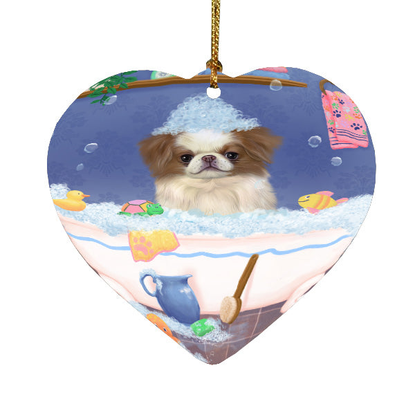 Rub a Dub Dogs in a Tub Japanese Chin Dog Heart Christmas Ornament HPORA59064