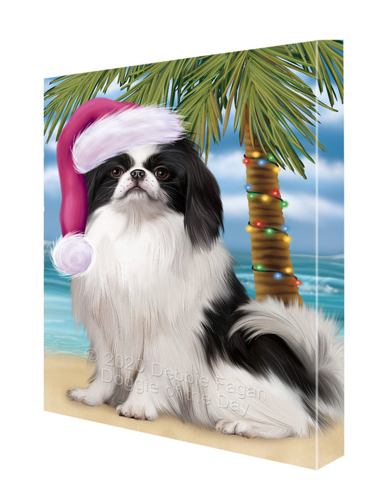 Christmas Summertime Island Tropical Beach Japanese Chin Dog Canvas Wall Art - Premium Quality Ready to Hang Room Decor Wall Art Canvas - Unique Animal Printed Digital Painting for Decoration CVS412