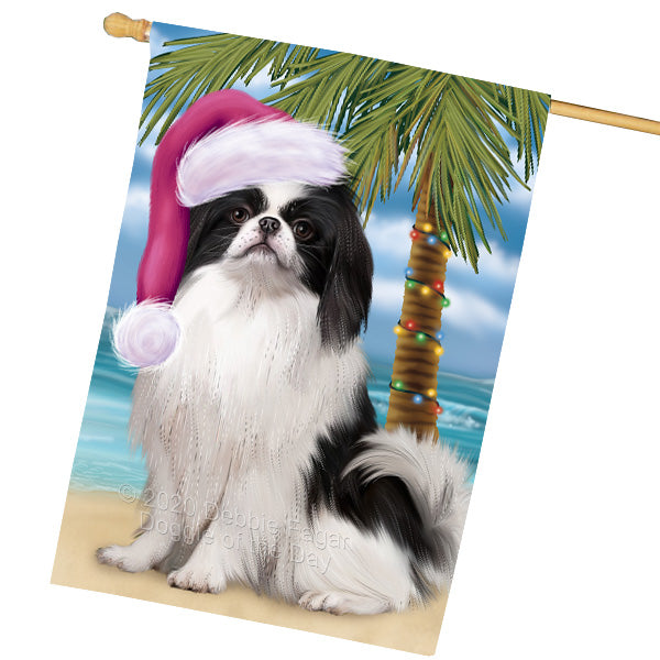 Christmas Summertime Island Tropical Beach Japanese Chin Dog House Flag Outdoor Decorative Double Sided Pet Portrait Weather Resistant Premium Quality Animal Printed Home Decorative Flags 100% Polyester FLG69296