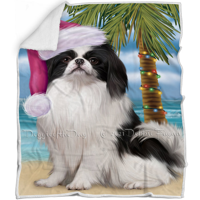 Summertime Happy Holidays Christmas Japanese Chin Dog on Tropical Island Beach Blanket BLNKT143441