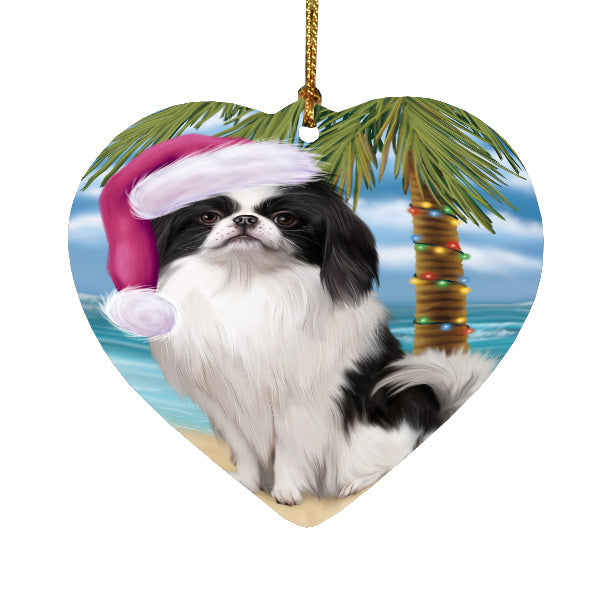Christmas Summertime Island Tropical Beach Japanese Chin Dog Heart Christmas Ornament HPORA59183