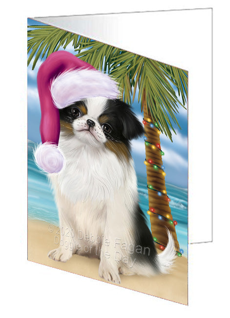Christmas Summertime Island Tropical Beach Japanese Chin Dog Handmade Artwork Assorted Pets Greeting Cards and Note Cards with Envelopes for All Occasions and Holiday Seasons