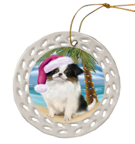 Christmas Summertime Island Tropical Beach Japanese Chin Dog Doily Ornament DPOR58835