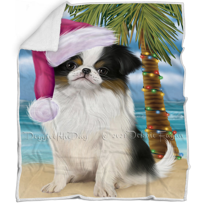 Summertime Happy Holidays Christmas Japanese Chin Dog on Tropical Island Beach Blanket BLNKT143442