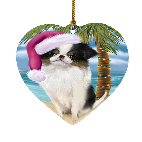 Christmas Summertime Island Tropical Beach Japanese Chin Dog Heart Christmas Ornament HPORA59184