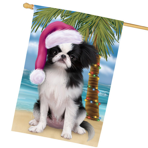 Christmas Summertime Island Tropical Beach Japanese Chin Dog House Flag Outdoor Decorative Double Sided Pet Portrait Weather Resistant Premium Quality Animal Printed Home Decorative Flags 100% Polyester FLG69298