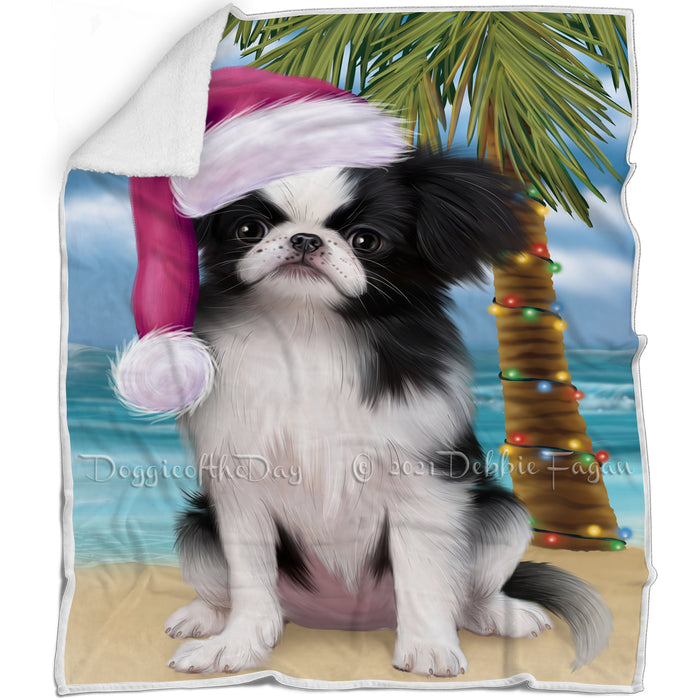 Summertime Happy Holidays Christmas Japanese Chin Dog on Tropical Island Beach Blanket BLNKT143443