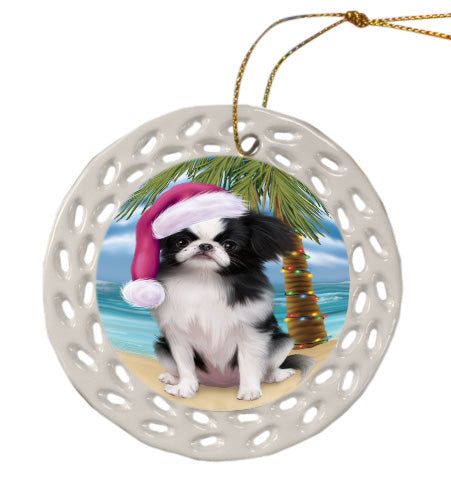 Christmas Summertime Island Tropical Beach Japanese Chin Dog Doily Ornament DPOR58836