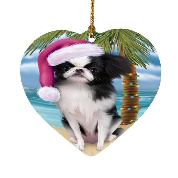 Christmas Summertime Island Tropical Beach Japanese Chin Dog Heart Christmas Ornament HPORA59185