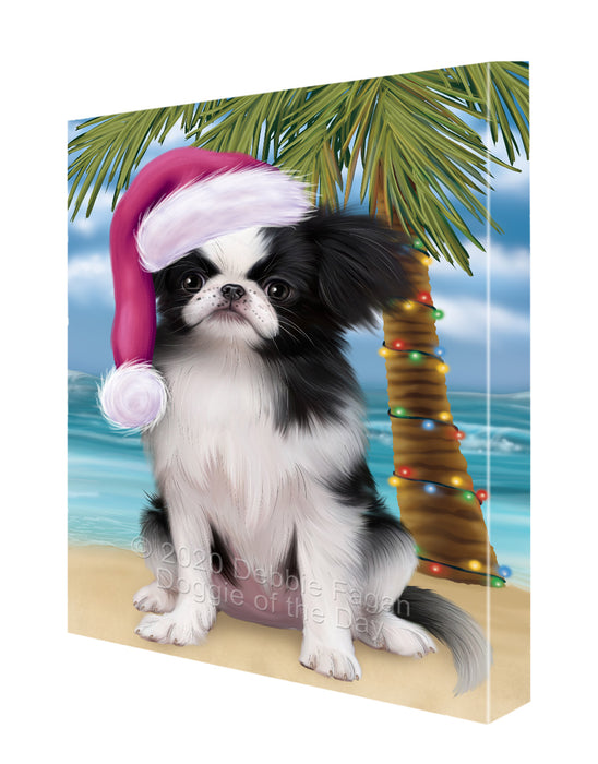 Christmas Summertime Island Tropical Beach Japanese Chin Dog Canvas Wall Art - Premium Quality Ready to Hang Room Decor Wall Art Canvas - Unique Animal Printed Digital Painting for Decoration CVS414