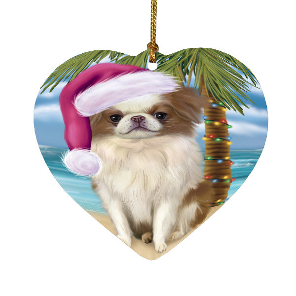 Christmas Summertime Island Tropical Beach Japanese Chin Dog Heart Christmas Ornament HPORA59186