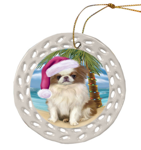 Christmas Summertime Island Tropical Beach Japanese Chin Dog Doily Ornament DPOR58837