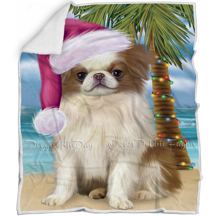 Summertime Happy Holidays Christmas Japanese Chin Dog on Tropical Island Beach Blanket BLNKT143444