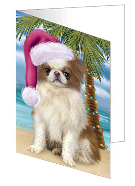 Christmas Summertime Island Tropical Beach Japanese Chin Dog Handmade Artwork Assorted Pets Greeting Cards and Note Cards with Envelopes for All Occasions and Holiday Seasons
