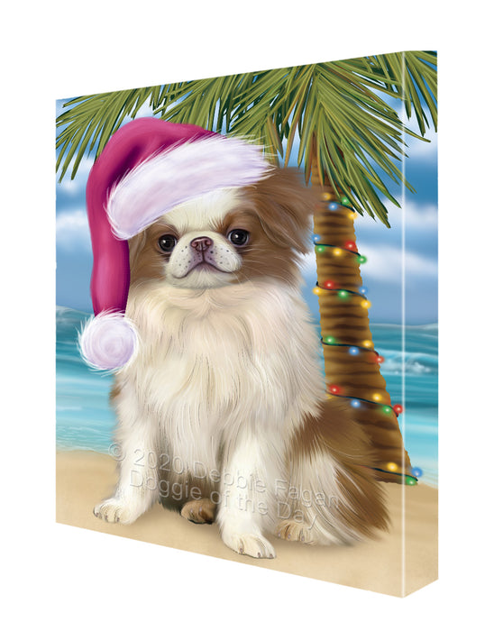Christmas Summertime Island Tropical Beach Japanese Chin Dog Canvas Wall Art - Premium Quality Ready to Hang Room Decor Wall Art Canvas - Unique Animal Printed Digital Painting for Decoration CVS415