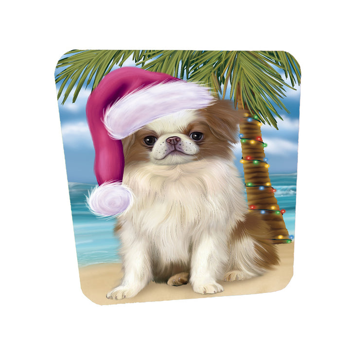 Christmas Summertime Island Tropical Beach Japanese Chin Dog Coasters Set of 4 CSTA58425