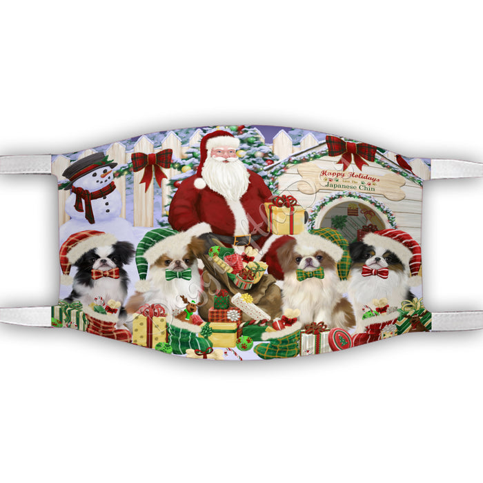 Happy Holidays Christmas Japanese Chin Dogs House Gathering Face Mask FM48258