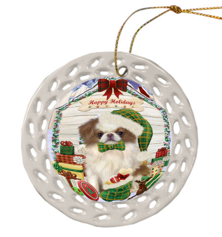 Christmas House with Presents Japanese Chin Dog Doily Ornament DPOR58789
