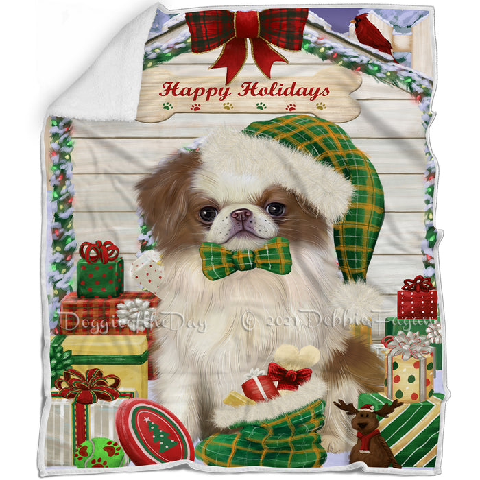 Happy Holidays Christmas Japanese Chin Dog House with Presents Blanket BLNKT142097