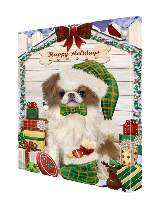 Christmas House with Presents Japanese Chin Dog Canvas Wall Art - Premium Quality Ready to Hang Room Decor Wall Art Canvas - Unique Animal Printed Digital Painting for Decoration CVS359