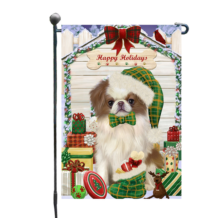 Christmas House with Presents Japanese Chin Dog Garden Flags Outdoor Decor for Homes and Gardens Double Sided Garden Yard Spring Decorative Vertical Home Flags Garden Porch Lawn Flag for Decorations GFLG68072