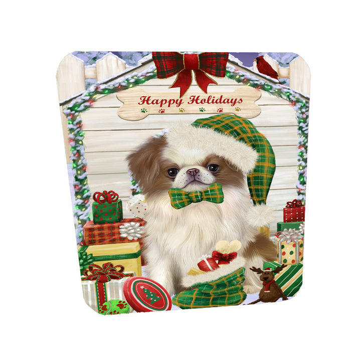 Christmas House with Presents Japanese Chin Dog Coasters Set of 4 CSTA58377