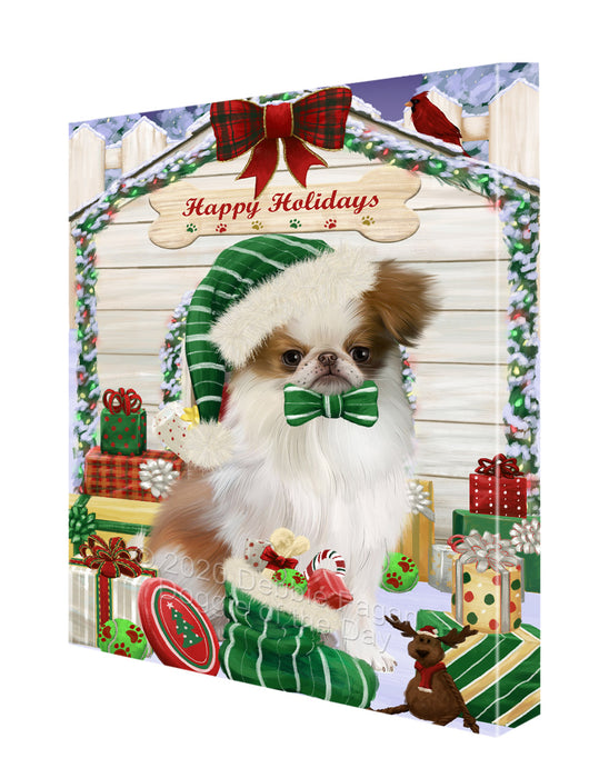 Christmas House with Presents Japanese Chin Dog Canvas Wall Art - Premium Quality Ready to Hang Room Decor Wall Art Canvas - Unique Animal Printed Digital Painting for Decoration CVS360