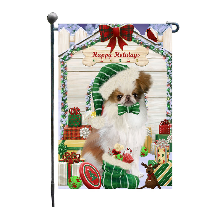 Christmas House with Presents Japanese Chin Dog Garden Flags Outdoor Decor for Homes and Gardens Double Sided Garden Yard Spring Decorative Vertical Home Flags Garden Porch Lawn Flag for Decorations GFLG68073