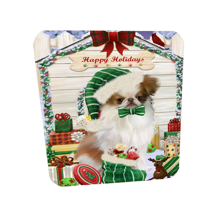 Christmas House with Presents Japanese Chin Dog Coasters Set of 4 CSTA58378