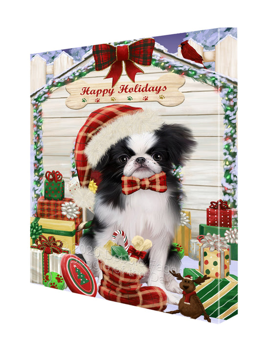Christmas House with Presents Japanese Chin Dog Canvas Wall Art - Premium Quality Ready to Hang Room Decor Wall Art Canvas - Unique Animal Printed Digital Painting for Decoration CVS361