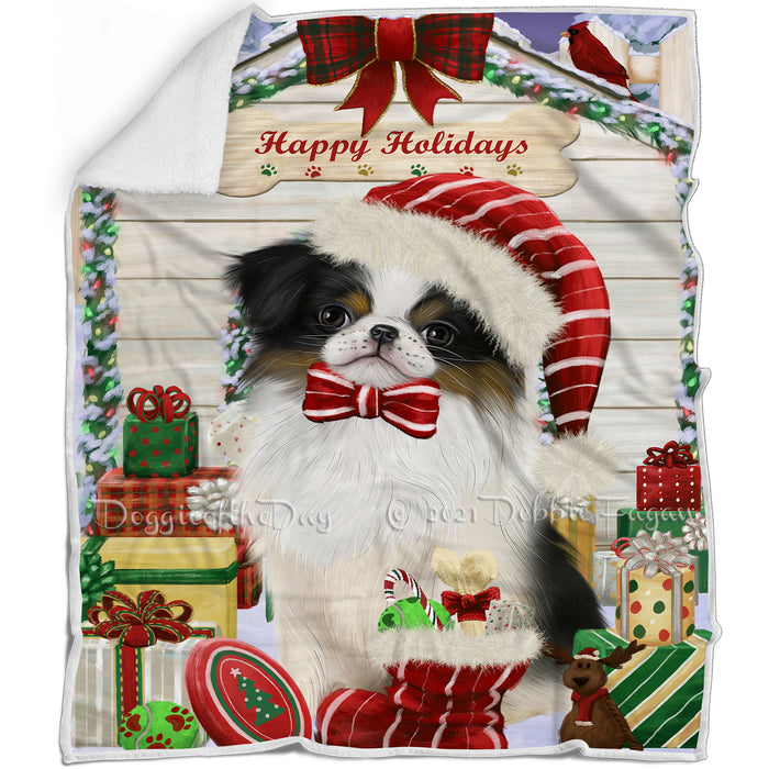 Happy Holidays Christmas Japanese Chin Dog House with Presents Blanket BLNKT142100