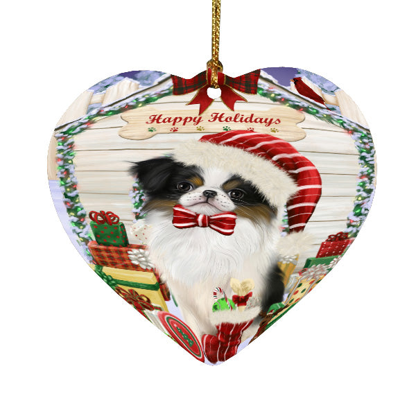 Christmas House with Presents Japanese Chin Dog Heart Christmas Ornament HPORA59141