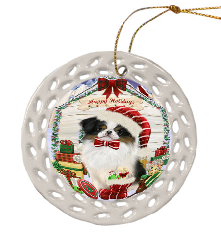 Christmas House with Presents Japanese Chin Dog Doily Ornament DPOR58792