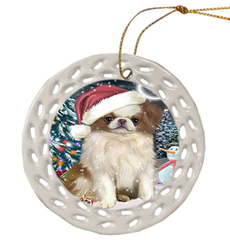 Christmas Holly Jolly Japanese Chin Dog Doily Ornament DPOR58857