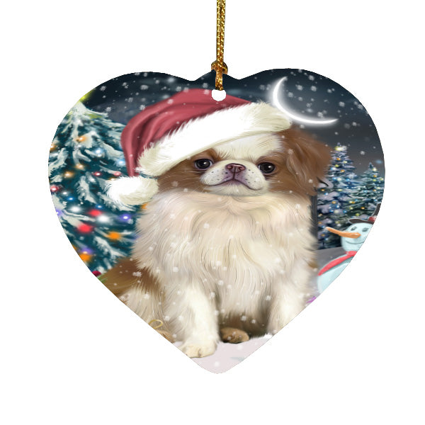 Christmas Holly Jolly Japanese Chin Dog Heart Christmas Ornament HPORA59221