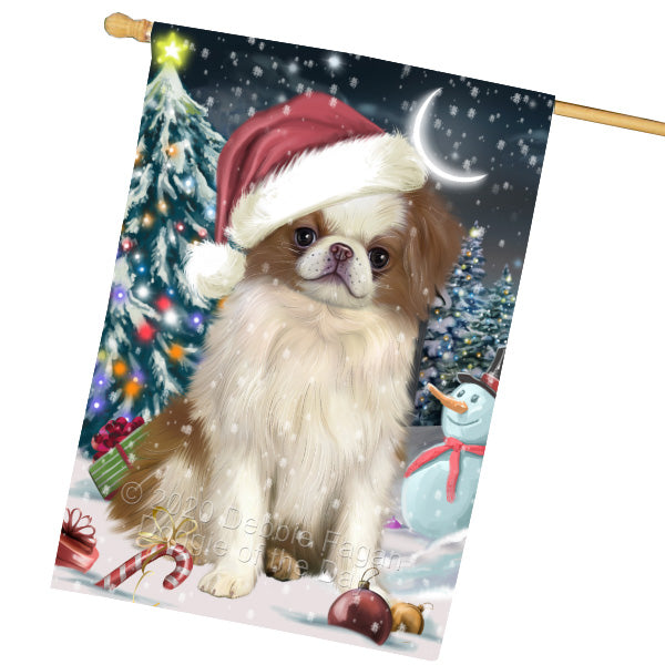 Christmas Holly Jolly Japanese Chin Dog House Flag Outdoor Decorative Double Sided Pet Portrait Weather Resistant Premium Quality Animal Printed Home Decorative Flags 100% Polyester FLG69334