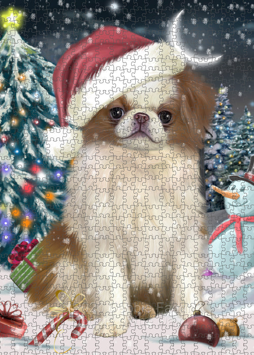 Christmas Holly Jolly Japanese Chin Dog Portrait Jigsaw Puzzle for Adults Animal Interlocking Puzzle Game Unique Gift for Dog Lover's with Metal Tin Box PZL730