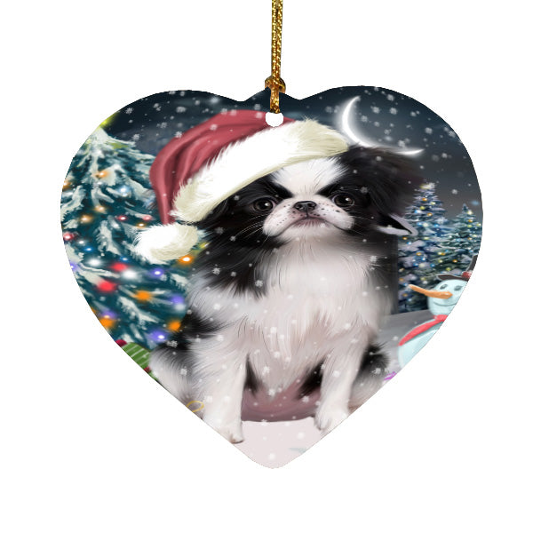 Christmas Holly Jolly Japanese Chin Dog Heart Christmas Ornament HPORA59222