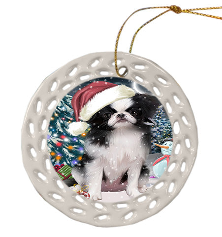 Christmas Holly Jolly Japanese Chin Dog Doily Ornament DPOR58858