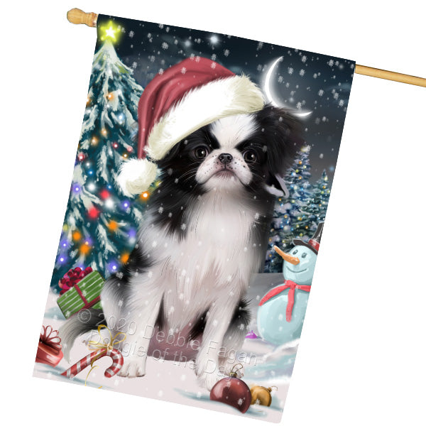 Christmas Holly Jolly Japanese Chin Dog House Flag Outdoor Decorative Double Sided Pet Portrait Weather Resistant Premium Quality Animal Printed Home Decorative Flags 100% Polyester FLG69335