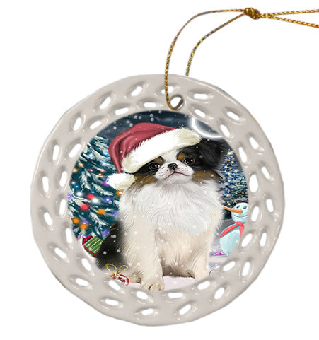 Christmas Holly Jolly Japanese Chin Dog Doily Ornament DPOR58859