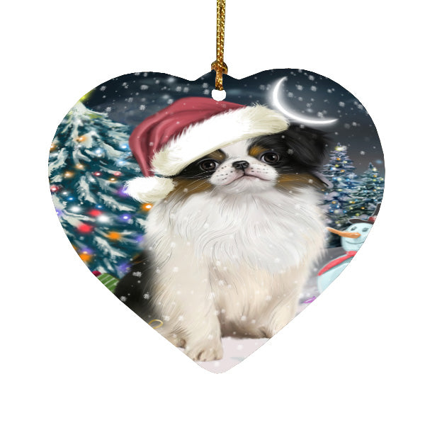 Christmas Holly Jolly Japanese Chin Dog Heart Christmas Ornament HPORA59223