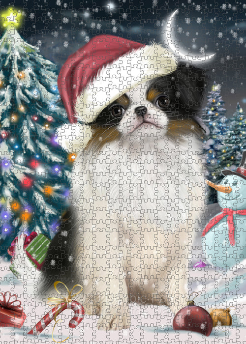 Christmas Holly Jolly Japanese Chin Dog Portrait Jigsaw Puzzle for Adults Animal Interlocking Puzzle Game Unique Gift for Dog Lover's with Metal Tin Box PZL732