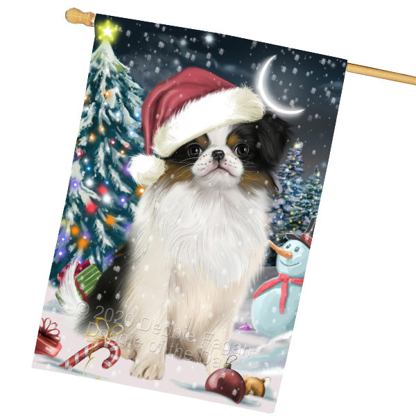 Christmas Holly Jolly Japanese Chin Dog House Flag Outdoor Decorative Double Sided Pet Portrait Weather Resistant Premium Quality Animal Printed Home Decorative Flags 100% Polyester FLG69336