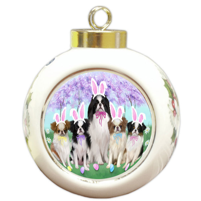 Easter Holiday Japanese Chin Dogs Round Ball Christmas Ornament Pet Decorative Hanging Ornaments for Christmas X-mas Tree Decorations - 3" Round Ceramic Ornament